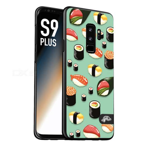 CUSTOMIZZA - Custodia cover nera morbida in tpu compatibile per Samsung S9 PLUS sushi disegni giapponese nighiri acquamarina verde