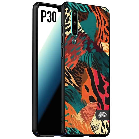 CUSTOMIZZA - Custodia cover nera morbida in tpu compatibile per Huawei P30 leopardato tigrato tiger colorata summer arancio verde fucsia