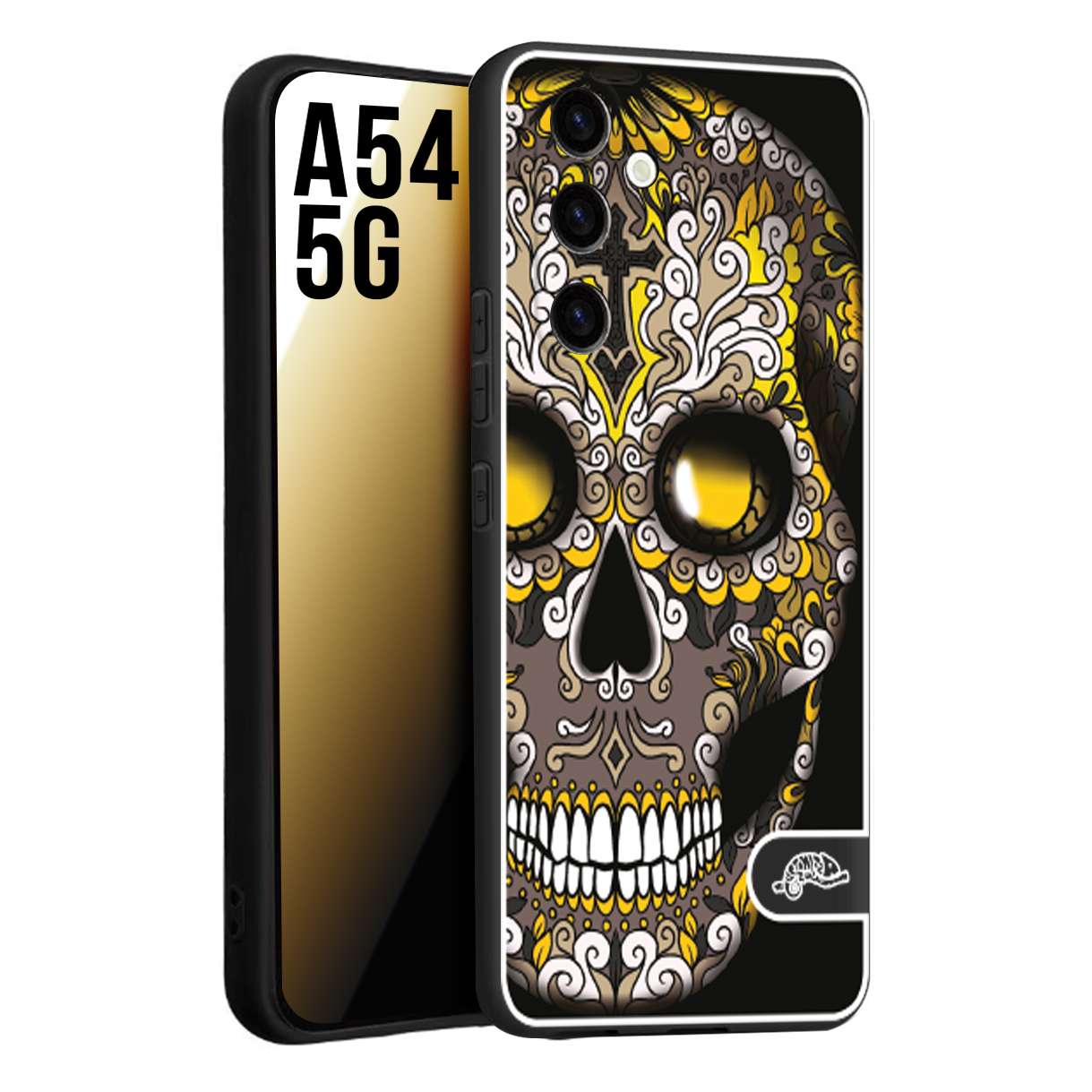 CUSTOMIZZA - Custodia cover nera morbida in tpu compatibile per Samsung A54 5G teschio messicano Mexican skull nero giallo