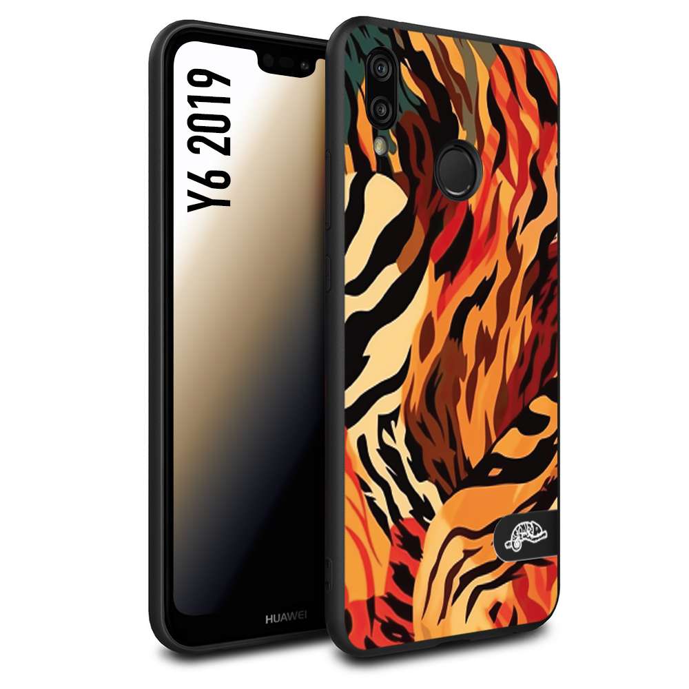 CUSTOMIZZA - Custodia cover nera morbida in tpu compatibile per Huawei Y6 2019 leopardato maculato tigrato tiger colorata gialla rossa arancio