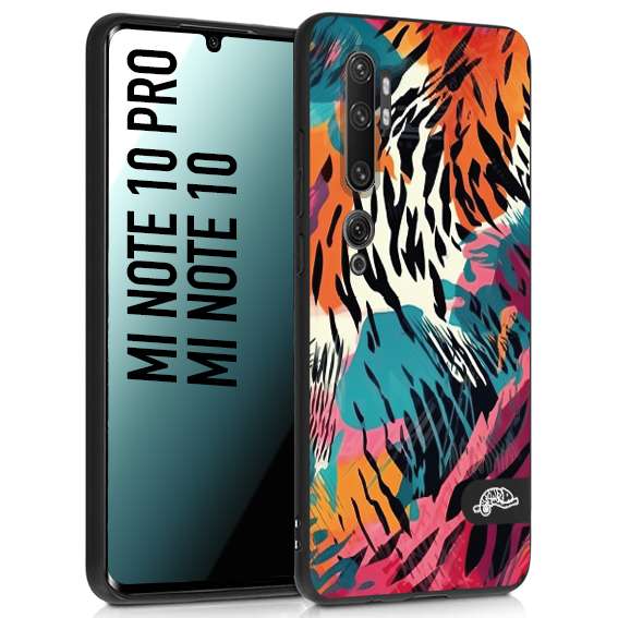 CUSTOMIZZA - Custodia cover nera morbida in tpu compatibile per Xiaomi Mi Note 10 - Mi Note 10 Pro leopardato maculato tigrato tiger colorata summer color