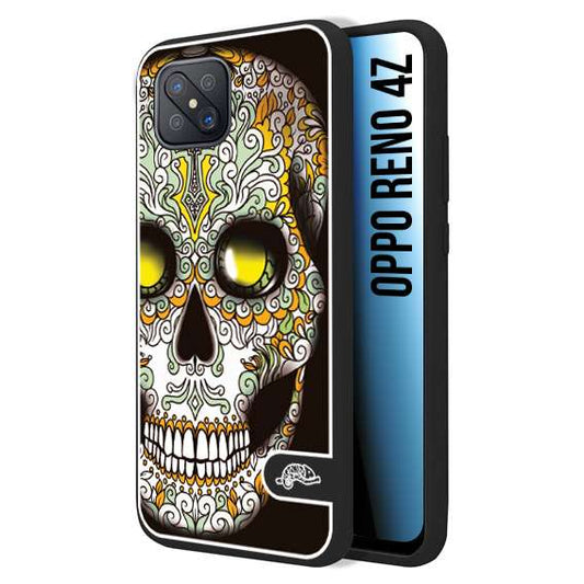 CUSTOMIZZA - Custodia cover nera morbida in tpu compatibile per Oppo Reno 4Z teschio messicano Mexican skull bianco verde giallo