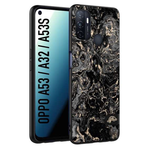 CUSTOMIZZA - Custodia cover nera morbida in tpu compatibile per Oppo A53 - A32 - A53S effetto marmo marble nero black venature dorato pietra