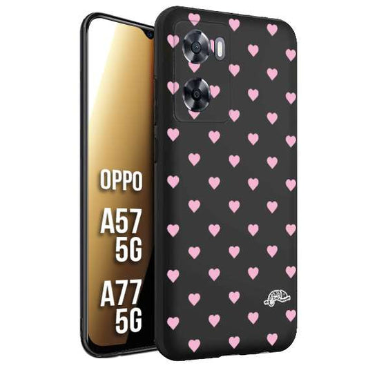 CUSTOMIZZA - Custodia cover nera morbida in tpu compatibile per Oppo A57 5G - A77 5G cuori pois rosa su nero donna pin up vintage