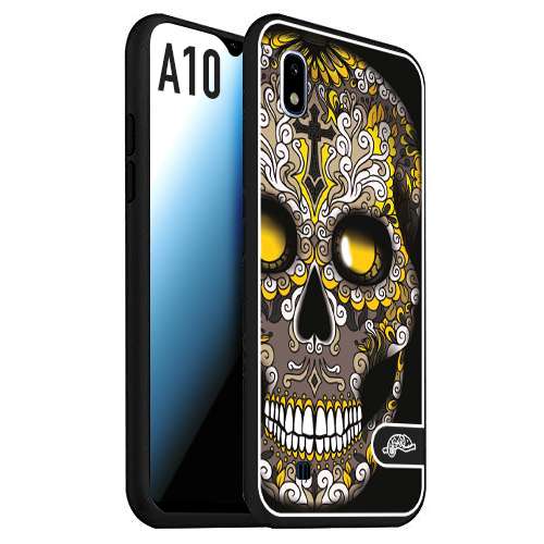 CUSTOMIZZA - Custodia cover nera morbida in tpu compatibile per Samsung A10 teschio messicano Mexican skull nero giallo