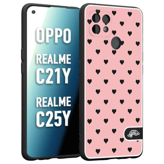 CUSTOMIZZA - Custodia cover nera morbida in tpu compatibile per Oppo Realme C21Y - C25Y cuori pois rosa donna pin up vintage