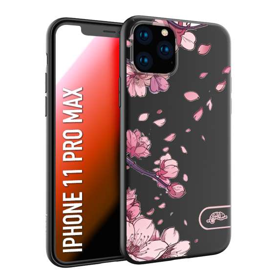 CUSTOMIZZA - Custodia cover nera morbida in tpu compatibile per iPhone 11 PRO MAX giapponese fiori di ciliegio in fiore a rilievo disegnata tattoo