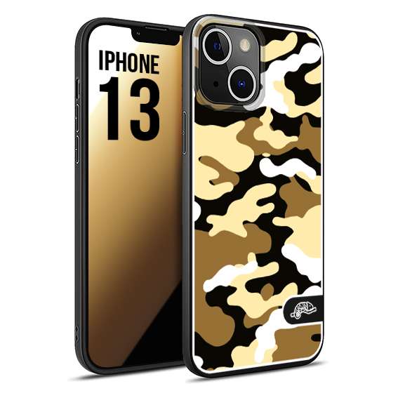 CUSTOMIZZA - Custodia cover nera morbida in tpu compatibile per iPhone 13 camouflage mimetico militare giallo desert brown