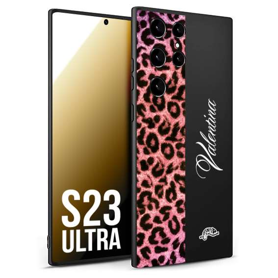 CUSTOMIZZA - Custodia cover nera morbida in tpu compatibile per Samsung S23 ULTRA leopardato rosa fucsia personalizzata nome iniziali