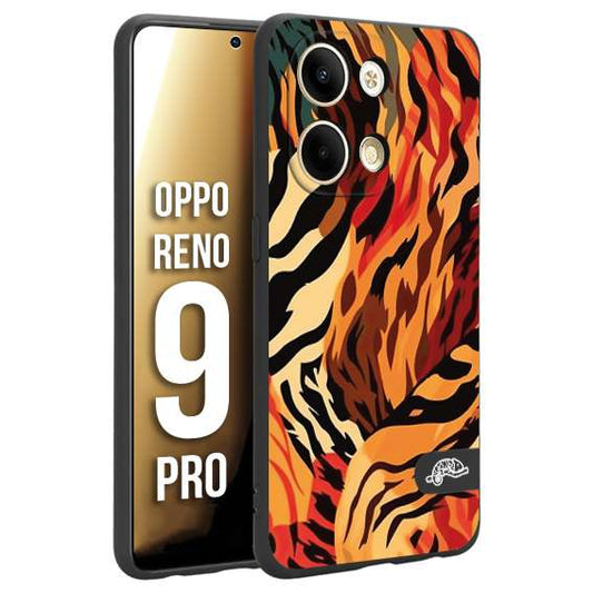 CUSTOMIZZA - Custodia cover nera morbida in tpu compatibile per Oppo Reno 9 PRO leopardato maculato tigrato tiger colorata gialla rossa arancio