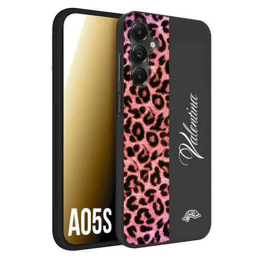 CUSTOMIZZA - Custodia cover nera morbida in tpu compatibile per Samsung A05S leopardato rosa fucsia personalizzata nome iniziali