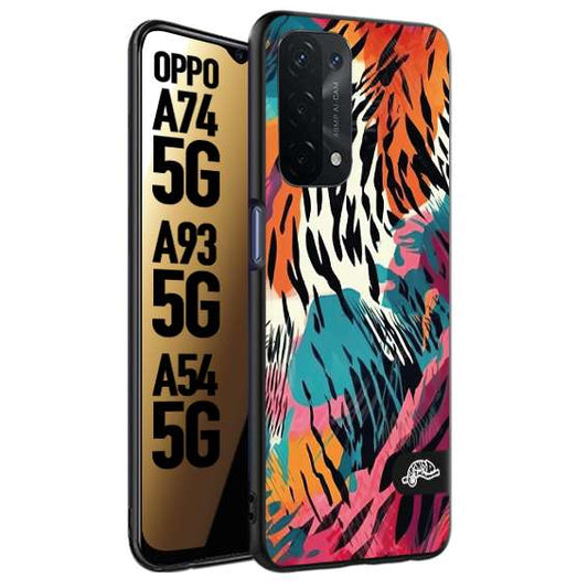 CUSTOMIZZA - Custodia cover nera morbida in tpu compatibile per Oppo A74 5G - A93 5G - A54 5G leopardato maculato tigrato tiger colorata summer color