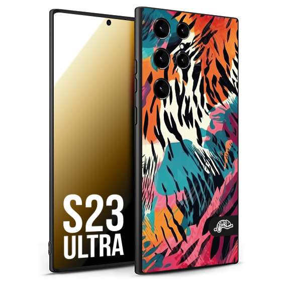 CUSTOMIZZA - Custodia cover nera morbida in tpu compatibile per Samsung S23 ULTRA leopardato maculato tigrato tiger colorata summer color