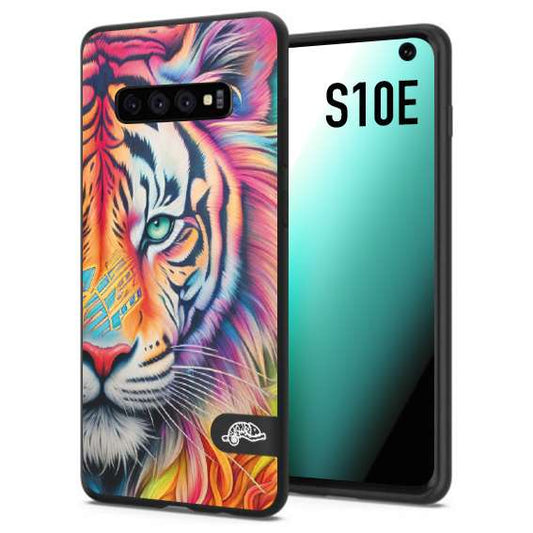 CUSTOMIZZA - Custodia cover nera morbida in tpu compatibile per Samsung S10E animali color tigre tiger viso colori vibranti disegnato schizzo