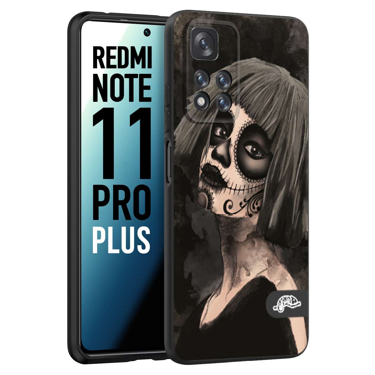 CUSTOMIZZA - Custodia cover nera morbida in tpu compatibile per Xiaomi Redmi Note 11 PRO PLUS chicana messicana dea de la muerte donna santa tattoo disegnata