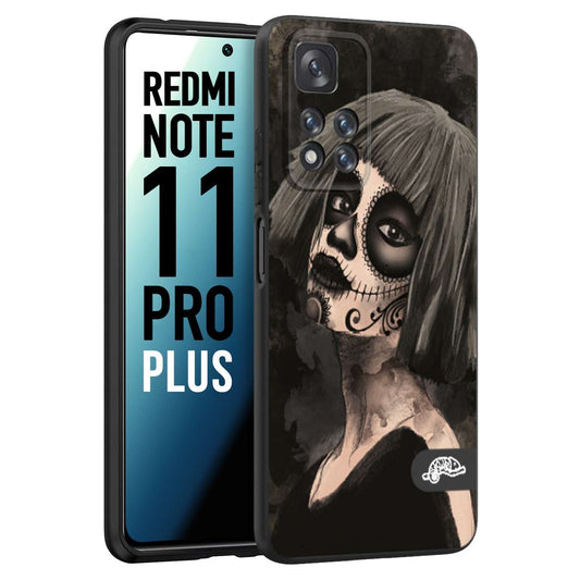 CUSTOMIZZA - Custodia cover nera morbida in tpu compatibile per Xiaomi Redmi Note 11 PRO PLUS chicana messicana dea de la muerte donna santa tattoo disegnata