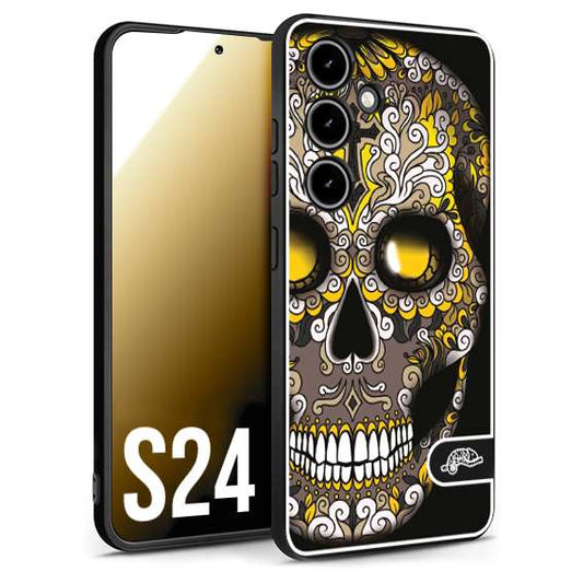 CUSTOMIZZA - Custodia cover nera morbida in tpu compatibile per Samsung S24 teschio messicano Mexican skull nero giallo