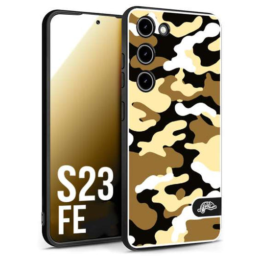 CUSTOMIZZA - Custodia cover nera morbida in tpu compatibile per Samsung S23 FE camouflage mimetico militare giallo desert brown