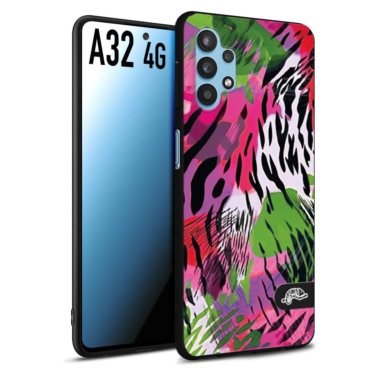 CUSTOMIZZA - Custodia cover nera morbida in tpu compatibile per Samsung A32 4G leopardato tigrato tiger colorata summer color verde fucsia