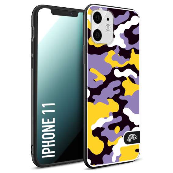 CUSTOMIZZA - Custodia cover nera morbida in tpu compatibile per iPhone 11 camouflage mimetico militare viola lilla giallo