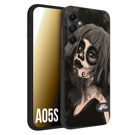 CUSTOMIZZA - Custodia cover nera morbida in tpu compatibile per Samsung A05S chicana messicana dea de la muerte donna santa tattoo disegnata