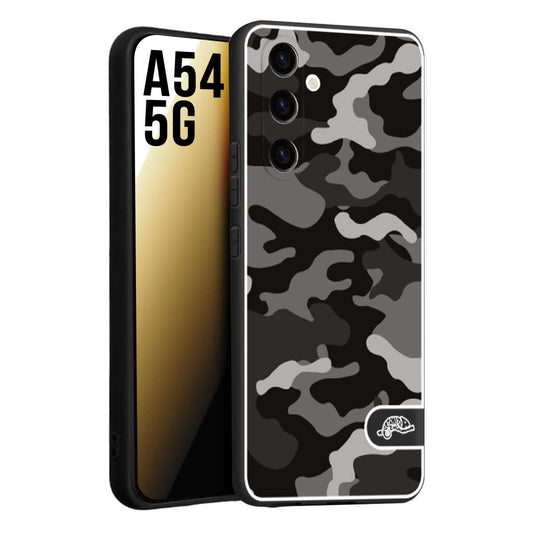 CUSTOMIZZA - Custodia cover nera morbida in tpu compatibile per Samsung A54 5G camouflage mimetico militare nero black grigio