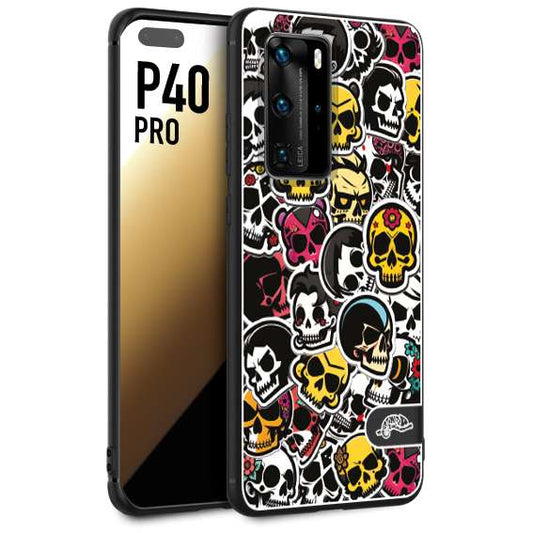 CUSTOMIZZA - Custodia cover nera morbida in tpu compatibile per Huawei P40 PRO sticker bomb teschi colorati adesivi skulls skater snowboard