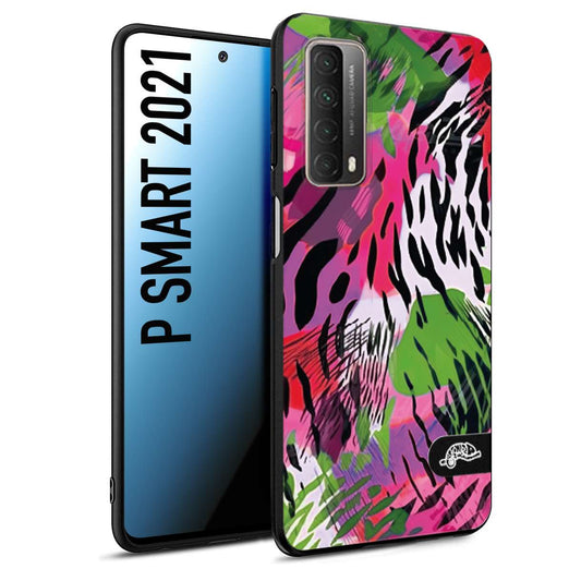 CUSTOMIZZA - Custodia cover nera morbida in tpu compatibile per Huawei P Smart 2021 leopardato tigrato tiger colorata summer color verde fucsia