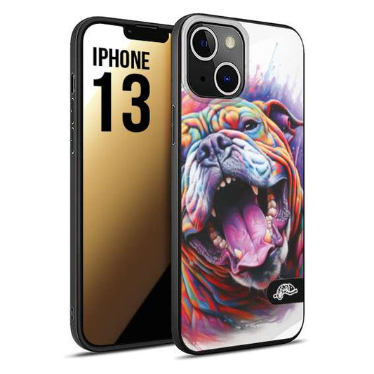 CUSTOMIZZA - Custodia cover nera morbida in tpu compatibile per iPhone 13 animali color bulldog cane dog colori vibranti disegnato schizzo