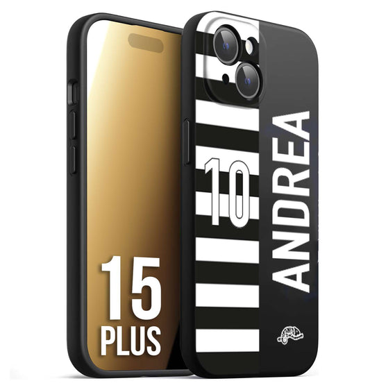 CUSTOMIZZA - Custodia cover nera morbida in tpu compatibile per iPhone 15 PLUS personalizzata calcio football nome e numero calciatori bianconera