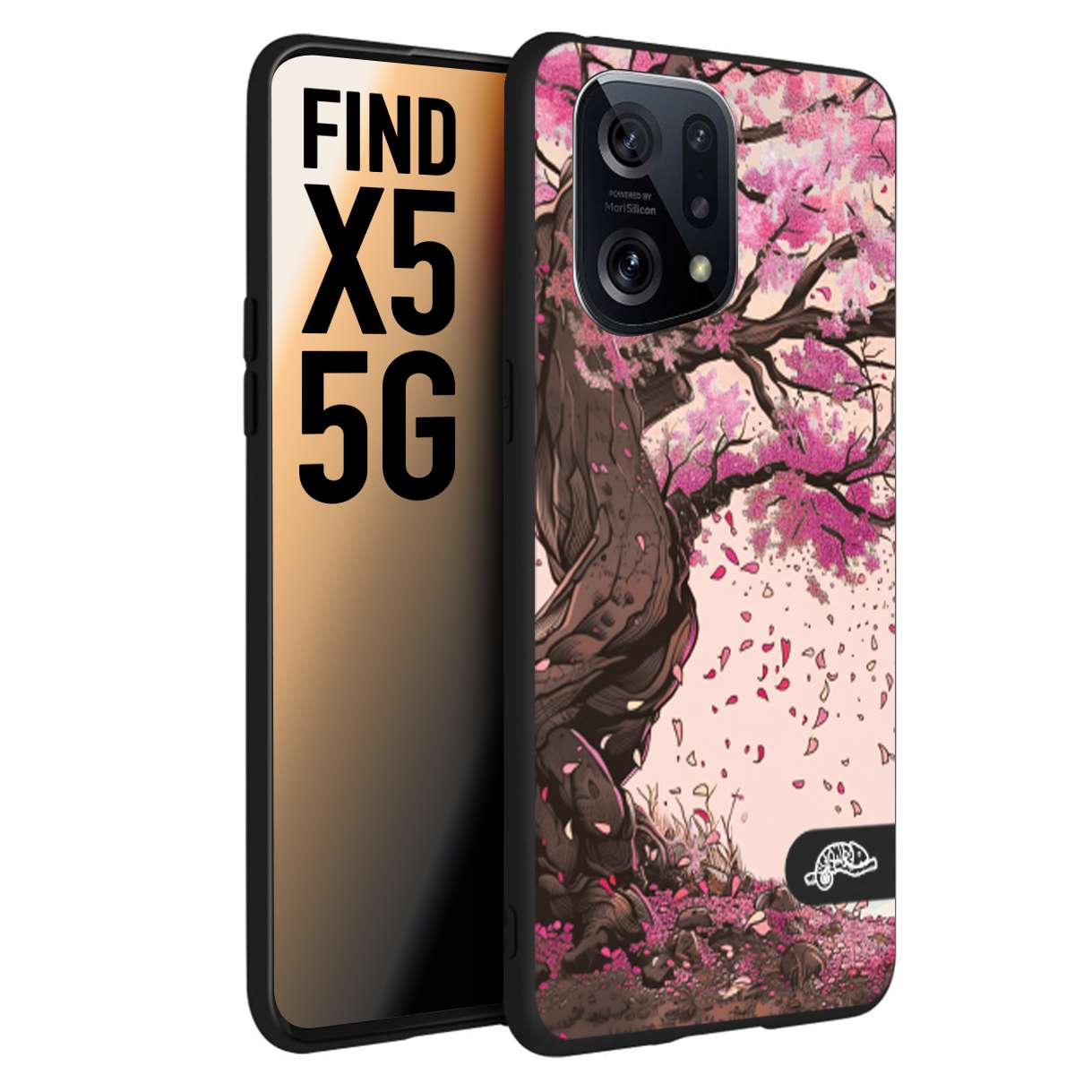 CUSTOMIZZA - Custodia cover nera morbida in tpu compatibile per Oppo Find X5 giapponese colori morbidi fiori di ciliegio rosa disegnata