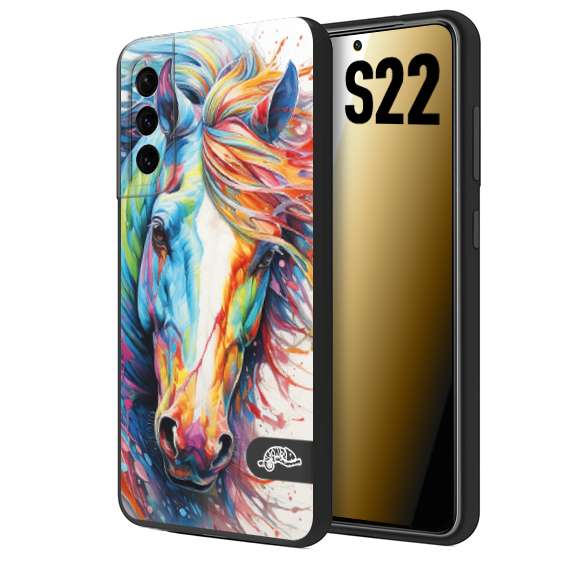 CUSTOMIZZA - Custodia cover nera morbida in tpu compatibile per Samsung S22 animali color cavallo horse viso colori vibranti disegnato schizzo