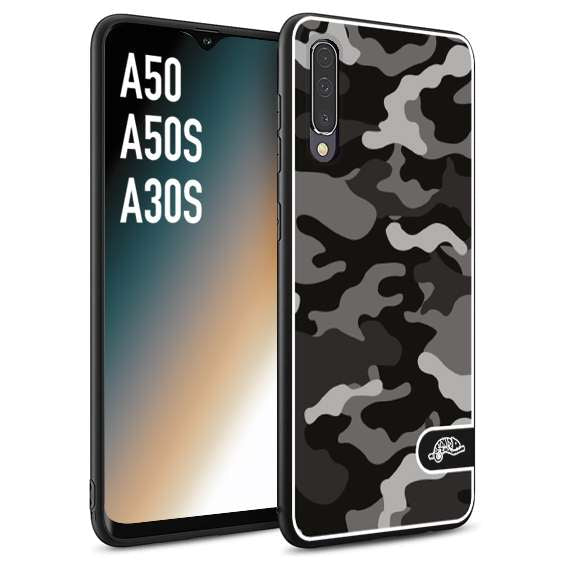 CUSTOMIZZA - Custodia cover nera morbida in tpu compatibile per Samsung A50 - A50S - A30S camouflage mimetico militare nero black grigio