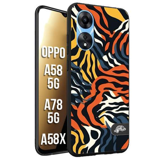 CUSTOMIZZA - Custodia cover nera morbida in tpu compatibile per Oppo A58 5G - A78 5G - A58X leopardato maculato tigrato tiger colorata gialla blu arancio