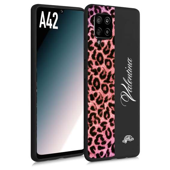 CUSTOMIZZA - Custodia cover nera morbida in tpu compatibile per Samsung A42 leopardato rosa fucsia personalizzata nome iniziali