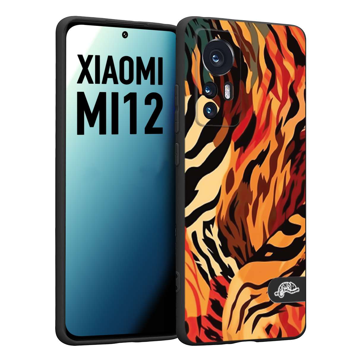 CUSTOMIZZA - Custodia cover nera morbida in tpu compatibile per Xiaomi 12 5G leopardato maculato tigrato tiger colorata gialla rossa arancio