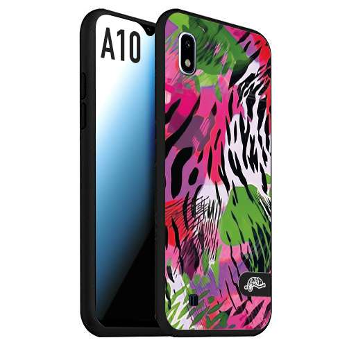 CUSTOMIZZA - Custodia cover nera morbida in tpu compatibile per Samsung A10 leopardato tigrato tiger colorata summer color verde fucsia