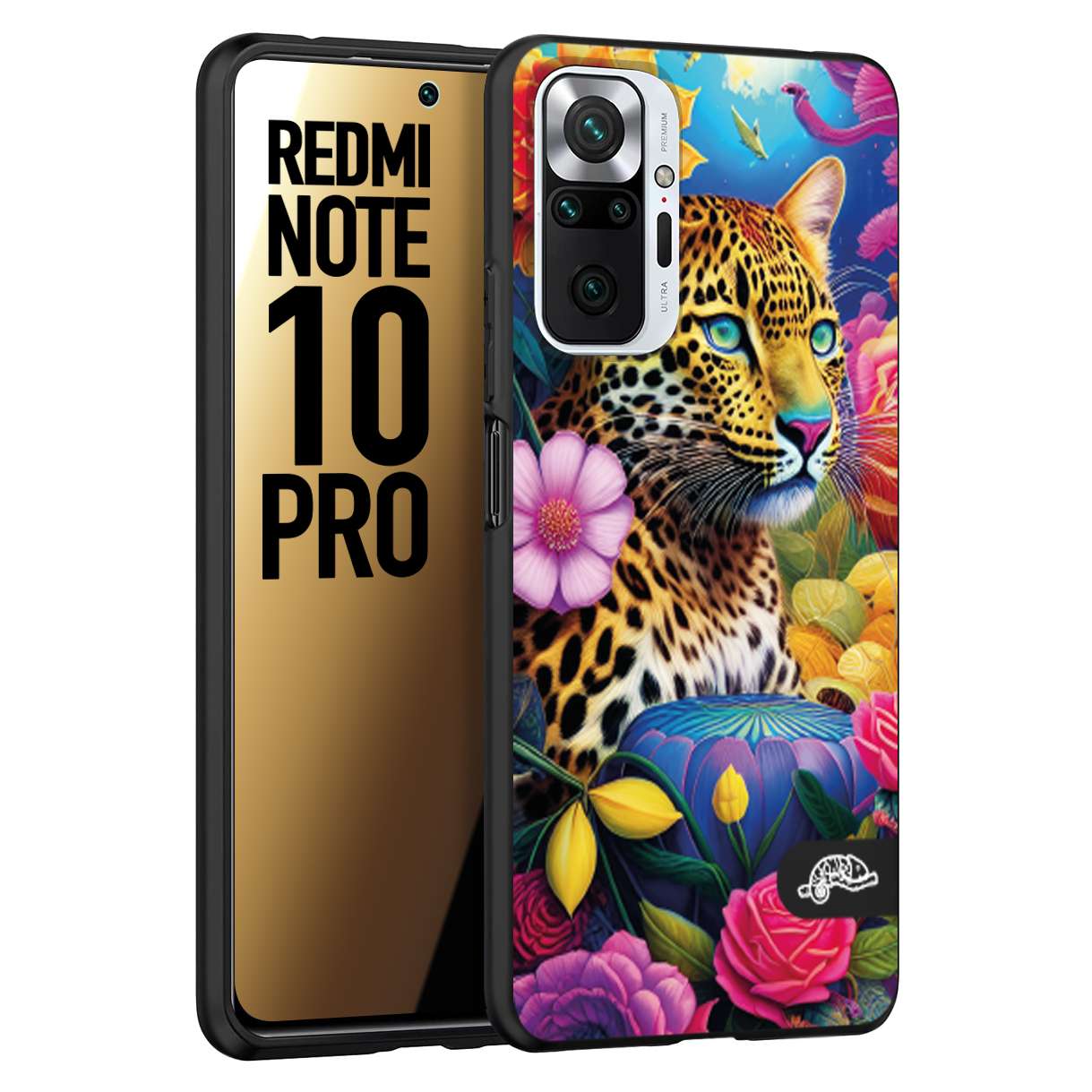 CUSTOMIZZA - Custodia cover nera morbida in tpu compatibile per Xiaomi Redmi Note 10 PRO fiori astratti donna flower fantasia leopardo ghepardo animali colorati