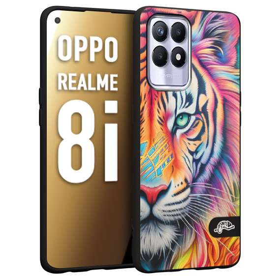 CUSTOMIZZA - Custodia cover nera morbida in tpu compatibile per Oppo Realme 8i animali color tigre tiger viso colori vibranti disegnato schizzo