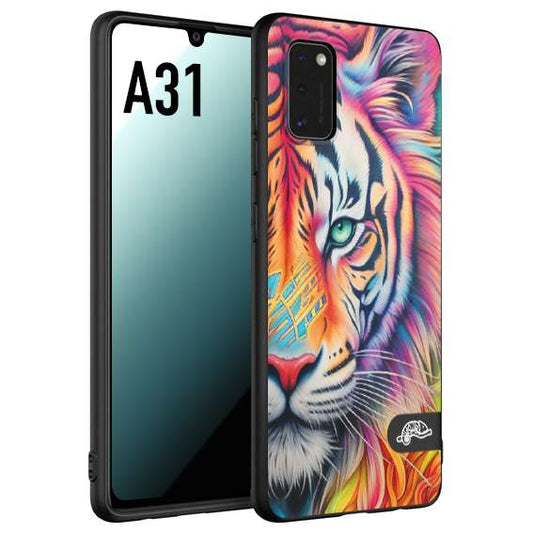 CUSTOMIZZA - Custodia cover nera morbida in tpu compatibile per Samsung A31 animali color tigre tiger viso colori vibranti disegnato schizzo