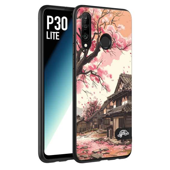 CUSTOMIZZA - Custodia cover nera morbida in tpu compatibile per Huawei P30 LITE casa giapponese rosa ciliegio in fiore disegnata tattoo