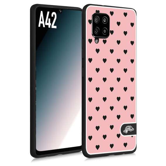 CUSTOMIZZA - Custodia cover nera morbida in tpu compatibile per Samsung A42 cuori pois rosa donna pin up vintage