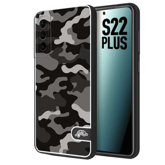 CUSTOMIZZA - Custodia cover nera morbida in tpu compatibile per Samsung S22 PLUS camouflage mimetico militare nero black grigio