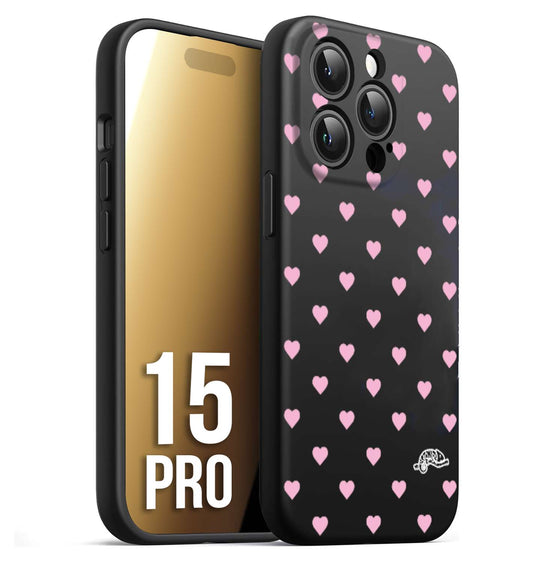 CUSTOMIZZA - Custodia cover nera morbida in tpu compatibile per iPhone 15 PRO cuori pois rosa su nero donna pin up vintage