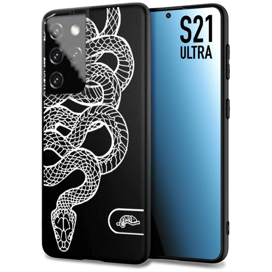 CUSTOMIZZA - Custodia cover nera morbida in tpu compatibile per Samsung S21 ULTRA serpente snake bianco a rilievo disegnato tattoo tatuaggio