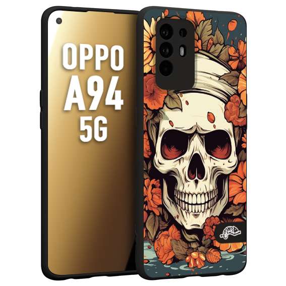 CUSTOMIZZA - Custodia cover nera morbida in tpu compatibile per Oppo A94 5G teschio skull flowers fiori tattoo disegnato alta definizione