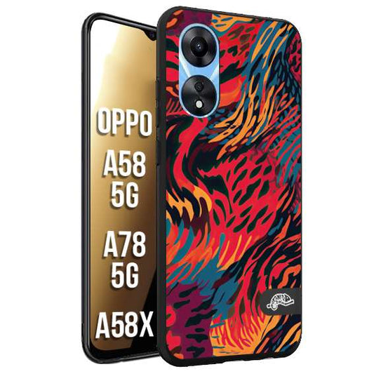 CUSTOMIZZA - Custodia cover nera morbida in tpu compatibile per Oppo A58 5G - A78 5G - A58X leopardato maculato tigrato colorata fiamme rossa blu arancione