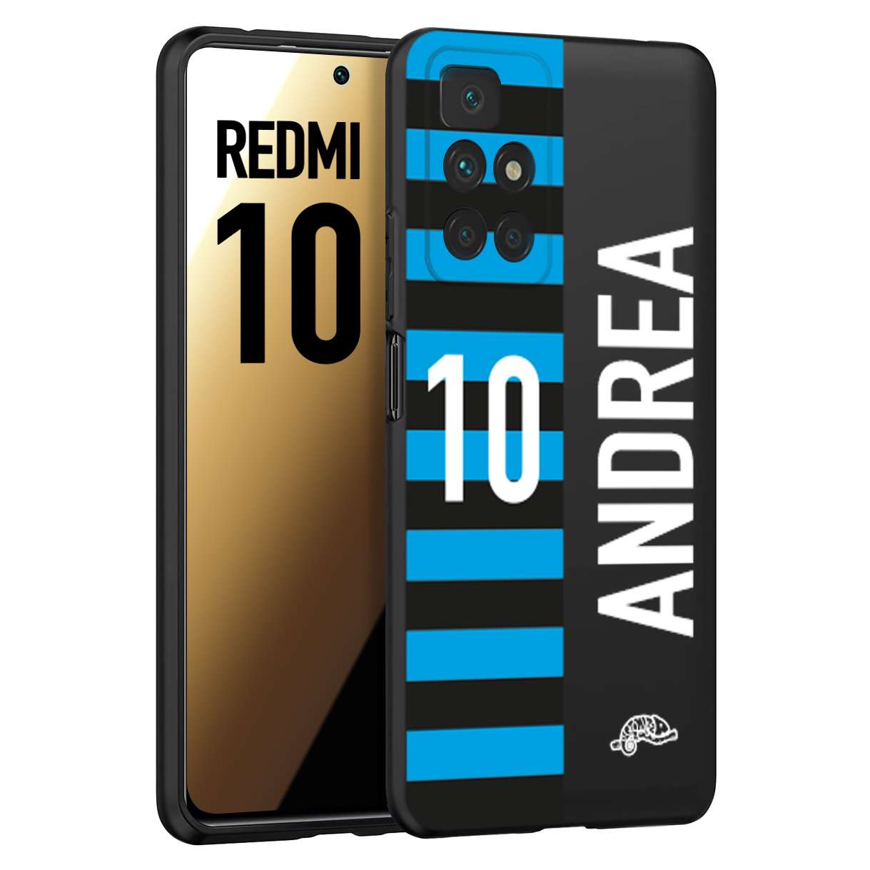 CUSTOMIZZA - Custodia cover nera morbida in tpu compatibile per Xiaomi Redmi 10 personalizzata calcio football nome e numero calciatori nerazzurra