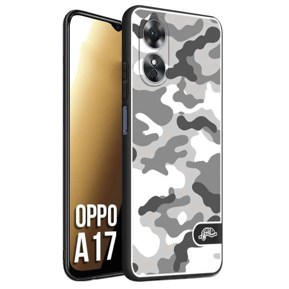 CUSTOMIZZA - Custodia cover nera morbida in tpu compatibile per Oppo A17 camouflage mimetico militare bianco white