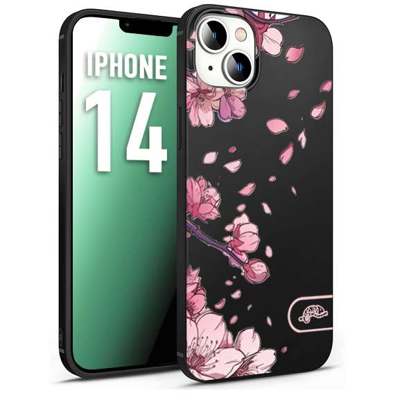 CUSTOMIZZA - Custodia cover nera morbida in tpu compatibile per iPhone 14 giapponese fiori di ciliegio in fiore a rilievo disegnata tattoo